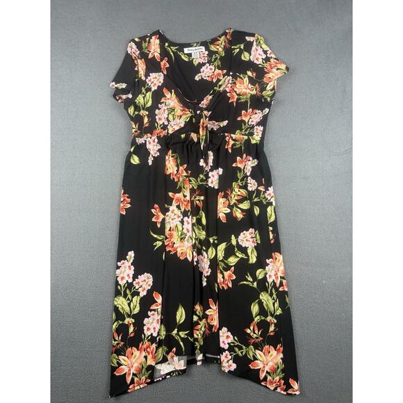 TOMMY BAHAMA Black Floral STRETCH Uneven Hem Dress Size MEDIUM - Picture 1 of 6